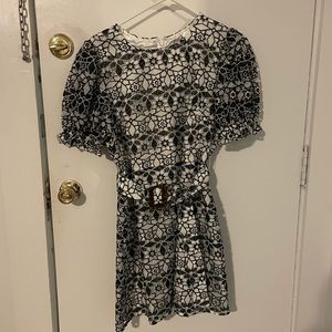 ASOS DESIGN Petite premium contrast lace mini dress with puff sleeves and belt